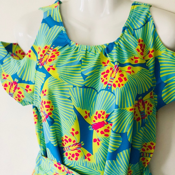 Boutique-Tracy Negoshian grn/blue butterfly dress - Picture 4 of 8